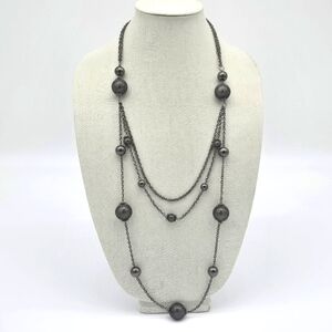 Beatiful Gun Metal Pearl Ball, Mutiple Strand Long Necklace